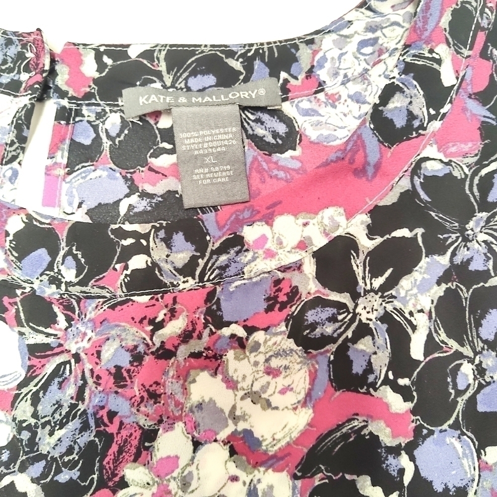 Kate & Mallory Floral Blouse | Purple White Black Print Top | RuffleL. - Picture 3 of 5
